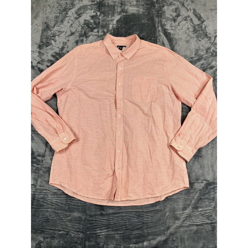 Gap Mens Slim Fit Button-Down Shirt Orange Gingham Check Cotton XXL